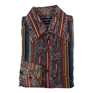 Givenchy For Chesa 1970s Abstract Nylon Multicolor Button Front Shirt Mens S